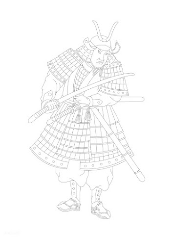 Samurai, Japanese warrior adult coloring page | Free stock vector - 428475