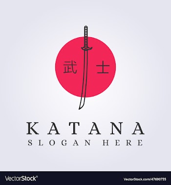 samurai katana sword and sun background logo