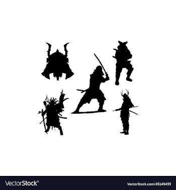 samurai set silhouette icon logo