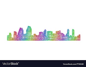 San Diego skyline silhouette - multicolor line art vector image