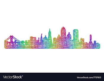 San Francisco skyline - multicolor line art vector image