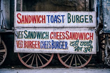 sandwich toast burger sign on cart