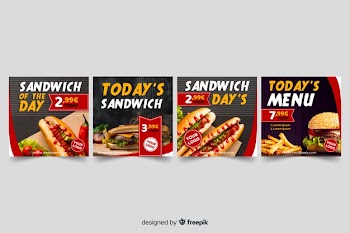 Sandwiches instagram post collection with photo Free Vector