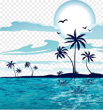 Sandy Beach - Vector cartoon sea sunset 