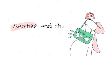 Sanitize and chill psd new normal lifestyle doodle poster