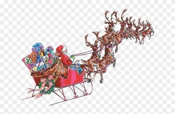 Santa And His Sleigh Png For Kids - Santa Flying Reindeer Png