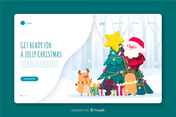 Santa claus and reindeer landing page Free Vector