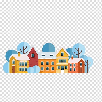 Santa Claus Christmas card Flat design, snow and houses transparent background PNG clipart