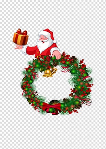 Santa Claus Christmas Garland Wreath, Santa Wreath transparent background PNG clipart