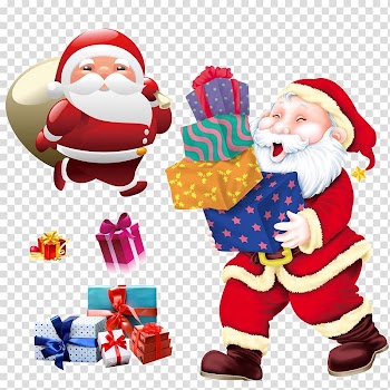 Santa Claus Christmas Gift, Santa Claus and gifts transparent background PNG clipart