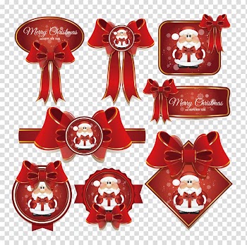Santa Claus Christmas Label, Christmas bow tag transparent background PNG clipart