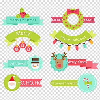 Santa Claus Christmas Ribbon Label , Flat ribbon Christmas transparent background PNG clipart