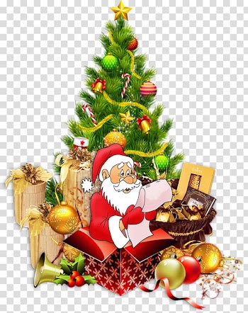 Santa Claus Christmas tree Christmas decoration , Cartoon Santa Claus and Christmas tree transparent background PNG clipart