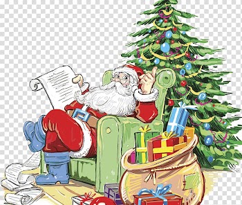 Santa Claus Christmas tree Gift Christmas Eve Illustration, Christmas Eve, Santa Claus presents transparent background PNG clipart