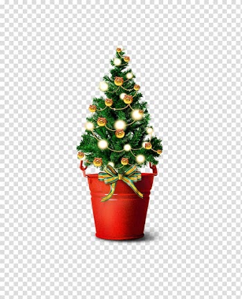 Santa Claus Christmas tree Gift, Mini Christmas tree bucket transparent background PNG clipart