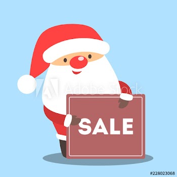 Santa Claus holding banner with christmas sale