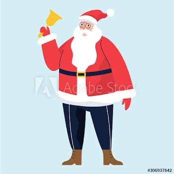 Santa Claus holding Christmas golden bell