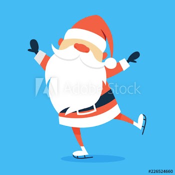 Santa Claus in red clothes on skates