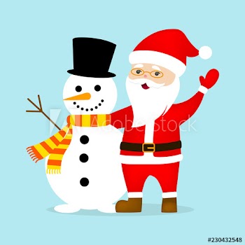 Santa Claus in red clothes stand with a snowman