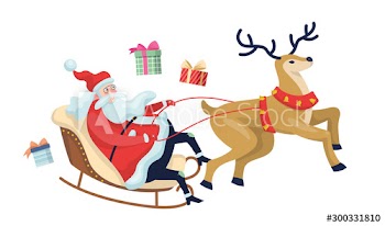 Santa Claus in sleigh and running deer