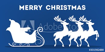 Santa Claus in sleigh and running deer