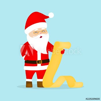 Santa Claus reading a long list of gifts