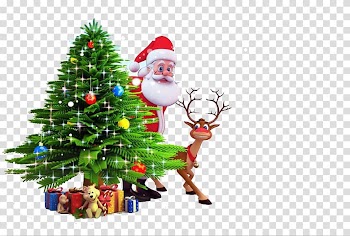 Santa Claus Reindeer Christmas tree , christmas tree transparent background PNG clipart