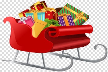Santa Claus's reindeer Sled Gift , Santa Sleigh with Gifts transparent background PNG clipart