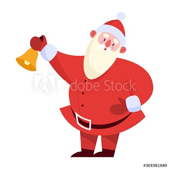 Santa Claus standing with a golden Christmas bell in his hands