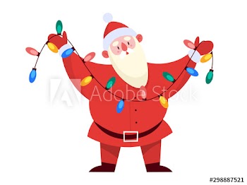 Santa Claus standing with Christmas tree lights in his hands