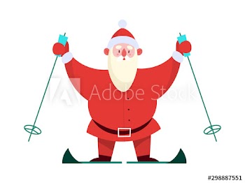 Santa Claus standing with skis on
