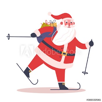 Santa Claus standing with skis on