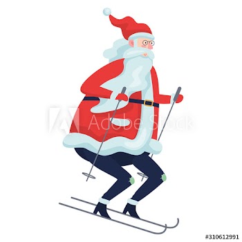 Santa Claus standing with skis on
