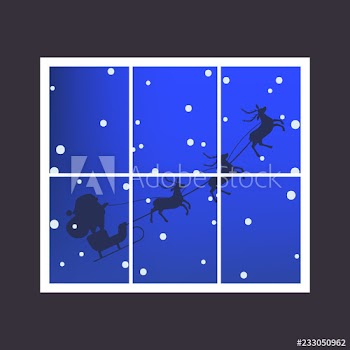 Santa flying in sleigh with bag full of gifts
