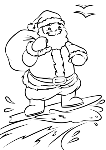 Santa Surfing coloring page | Free Printable Coloring Pages