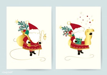 Santa with a bag of presents card vector | Free stock vector - 503481