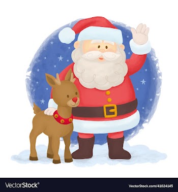 santa with his arm around a red nosed reindeer