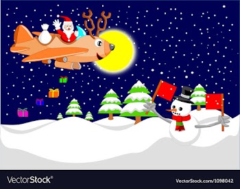 Santa with reindeer plane vector image
