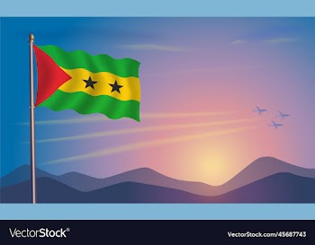 sao tome and principe flag in the morning sun