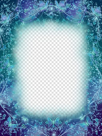 Sapphire Butterfly Frame, green floral boarder transparent background PNG clipart