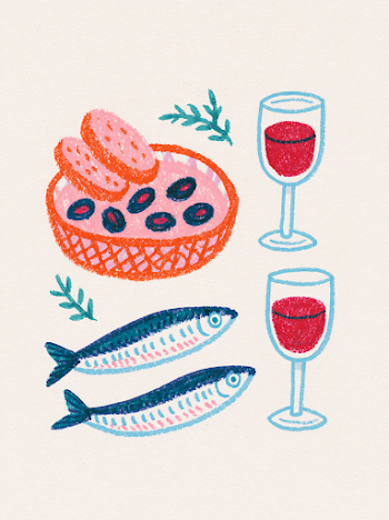 Sardines and Red Wine Illustration