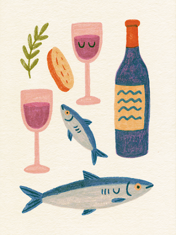 Sardines and Red Wine Illustration