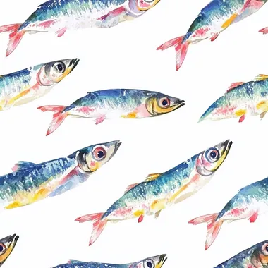 Sardines in Bold Pastel Watercolor Illustration on White Surface Sardines in Bold Pastel Watercolor Illustration on White Surface