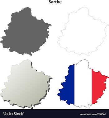 Sarthe Pays de la Loire outline map set vector image