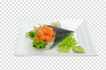 Sashimi Japanese Cuisine Tableware Food, salmon sushi transparent background PNG clipart