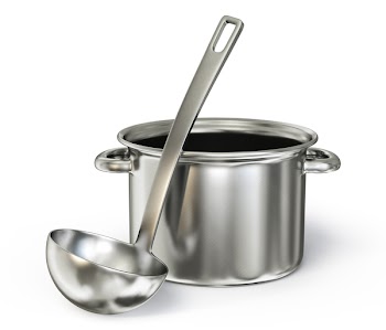 saucepan with  ladle isolated on a white background