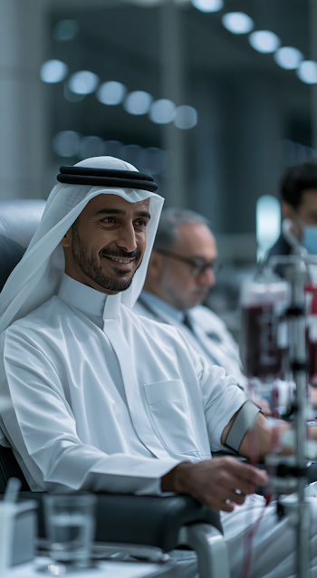 Saudi Male Donating Blood in a Corporate Environment