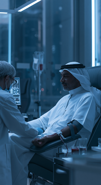 Saudi Male Donating Blood in a Corporate Hospital