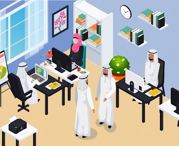 Saudi people in office composition Free Vector