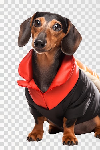 sausage dog in accessories for dog - png transparent background